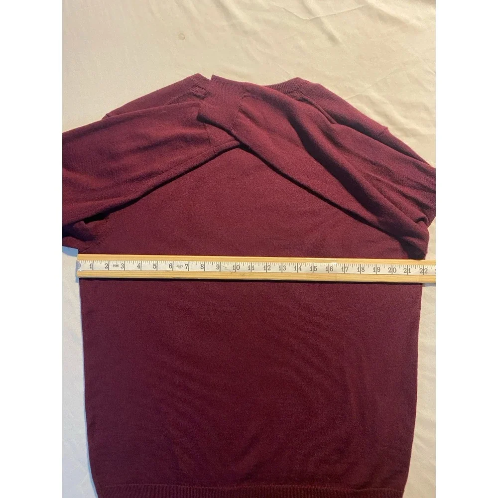 Club Room Men's Large Solid V-Neck Merino Wool Blend Sweater Maroon‎ Golf Preppy